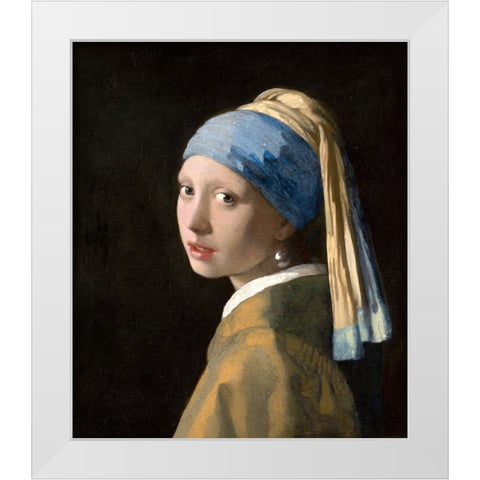 Girl with a Pearl Earring White Modern Wood Framed Art Print by Pictufy