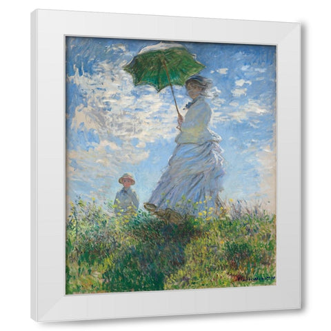 Women With Parasol White Modern Wood Framed Art Print by Pictufy