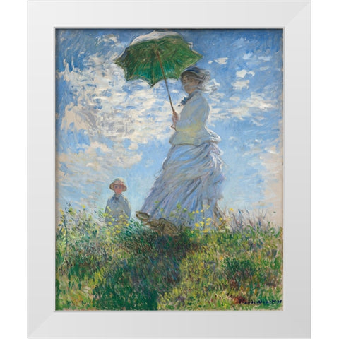Women With Parasol White Modern Wood Framed Art Print by Pictufy
