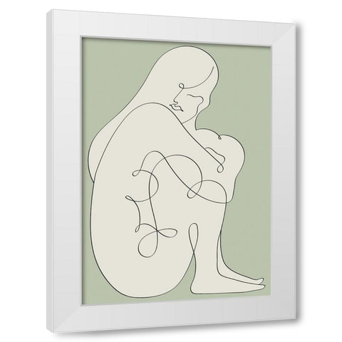 Sitting Woman Green White Modern Wood Framed Art Print by Pictufy Studio II