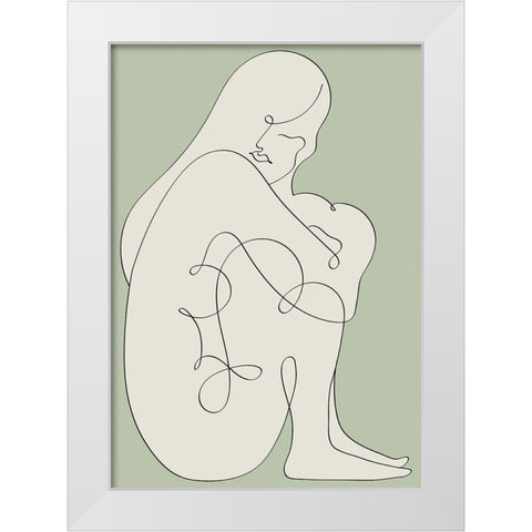 Sitting Woman Green White Modern Wood Framed Art Print by Pictufy Studio II