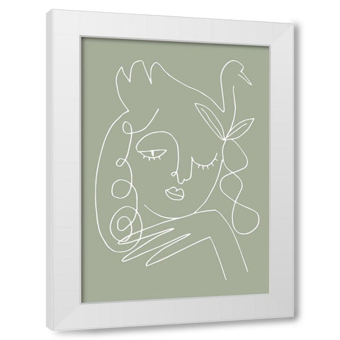 Woman Green White Modern Wood Framed Art Print by Pictufy Studio II