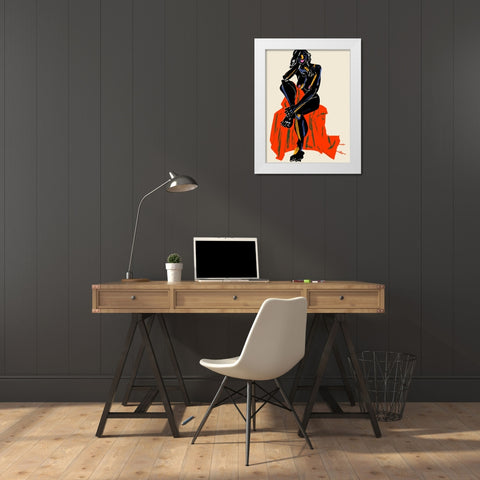 Woman Resting Her Chin On Her Hand Dark White Modern Wood Framed Art Print by Gulina, Francesco