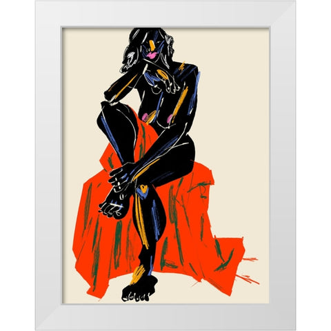 Woman Resting Her Chin On Her Hand Dark White Modern Wood Framed Art Print by Gulina, Francesco