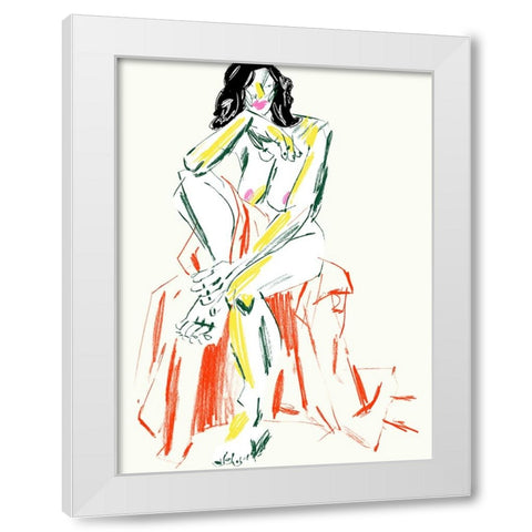Woman Resting Her Chin On Her Hand White Modern Wood Framed Art Print by Gulina, Francesco
