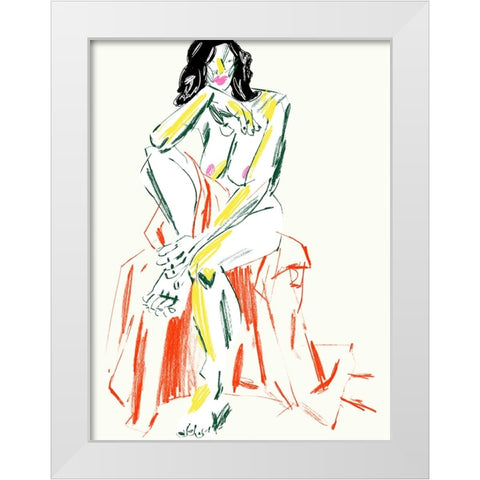Woman Resting Her Chin On Her Hand White Modern Wood Framed Art Print by Gulina, Francesco