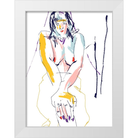 Woman With Crossed Hands White Modern Wood Framed Art Print by Gulina, Francesco