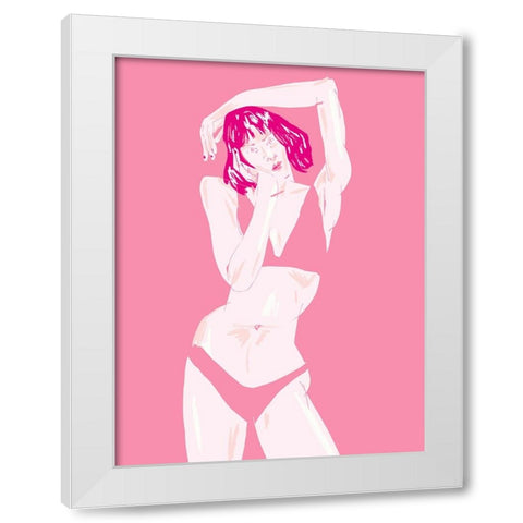 Young Girl In Underwear Pink White Modern Wood Framed Art Print by Gulina, Francesco