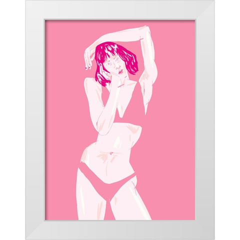Young Girl In Underwear Pink White Modern Wood Framed Art Print by Gulina, Francesco