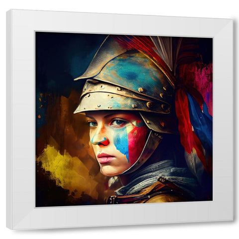 Watercolor Powerful Medieval Warrior Woman #2 White Modern Wood Framed Art Print by Chromatic Fusion Studio