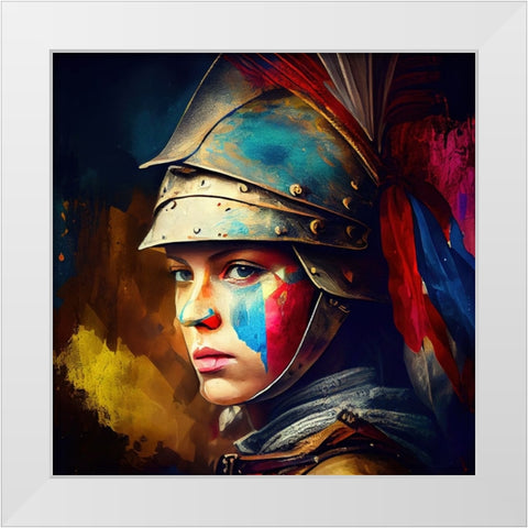 Watercolor Powerful Medieval Warrior Woman #2 White Modern Wood Framed Art Print by Chromatic Fusion Studio