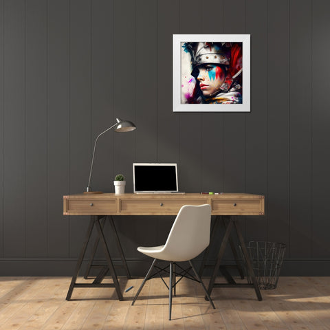Watercolor Powerful Medieval Warrior Woman #1 White Modern Wood Framed Art Print by Chromatic Fusion Studio