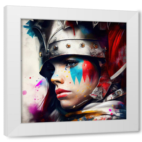 Watercolor Powerful Medieval Warrior Woman #1 White Modern Wood Framed Art Print by Chromatic Fusion Studio