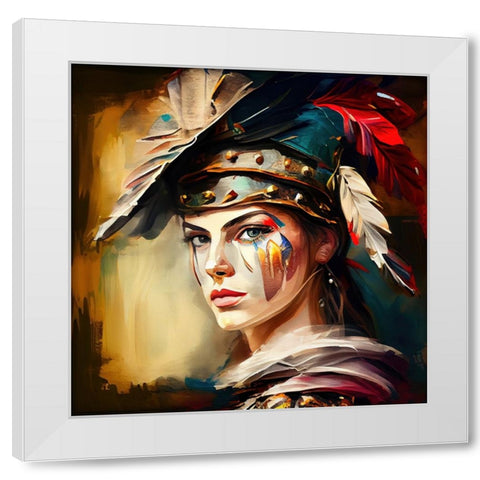 Watercolor Powerful Medieval Warrior Woman #3 White Modern Wood Framed Art Print by Chromatic Fusion Studio