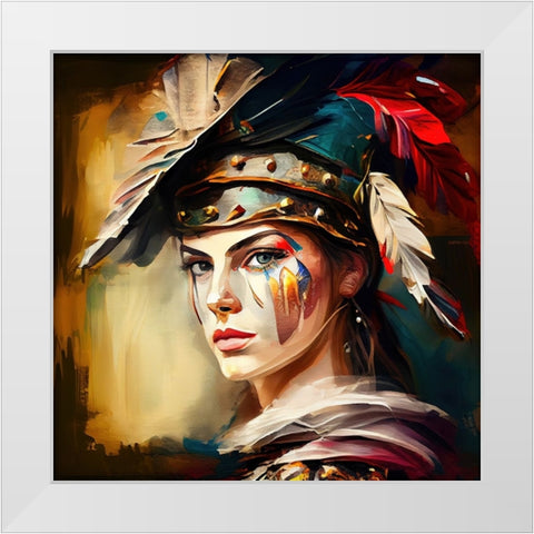 Watercolor Powerful Medieval Warrior Woman #3 White Modern Wood Framed Art Print by Chromatic Fusion Studio