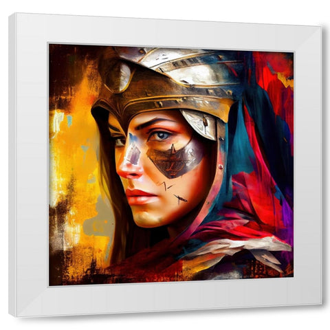 Watercolor Powerful Medieval Warrior Woman #4 White Modern Wood Framed Art Print by Chromatic Fusion Studio