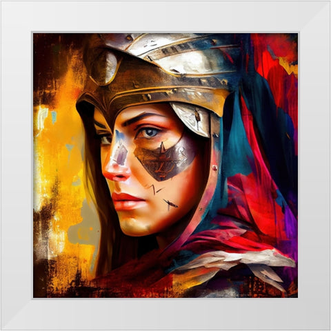 Watercolor Powerful Medieval Warrior Woman #4 White Modern Wood Framed Art Print by Chromatic Fusion Studio