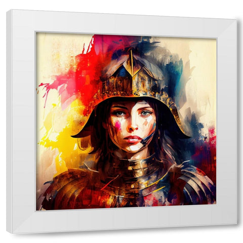 Watercolor Powerful Medieval Warrior Woman #6 White Modern Wood Framed Art Print by Chromatic Fusion Studio
