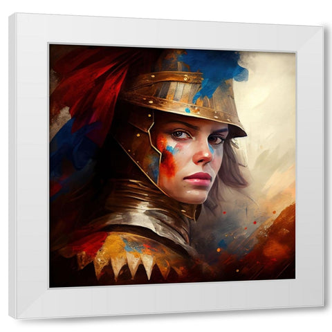 Watercolor Powerful Medieval Warrior Woman #5 White Modern Wood Framed Art Print by Chromatic Fusion Studio