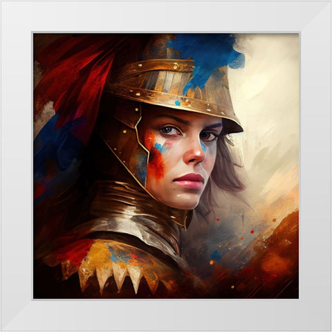 Watercolor Powerful Medieval Warrior Woman #5 White Modern Wood Framed Art Print by Chromatic Fusion Studio