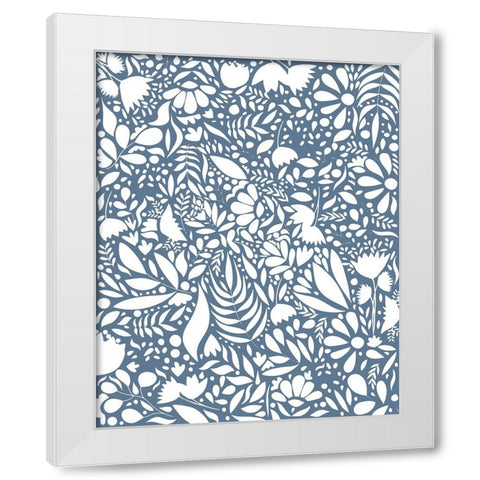 Scandi blue white pattern 1 White Modern Wood Framed Art Print by Manovski, Sarah
