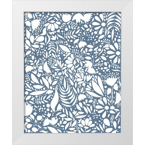 Scandi blue white pattern 1 White Modern Wood Framed Art Print by Manovski, Sarah