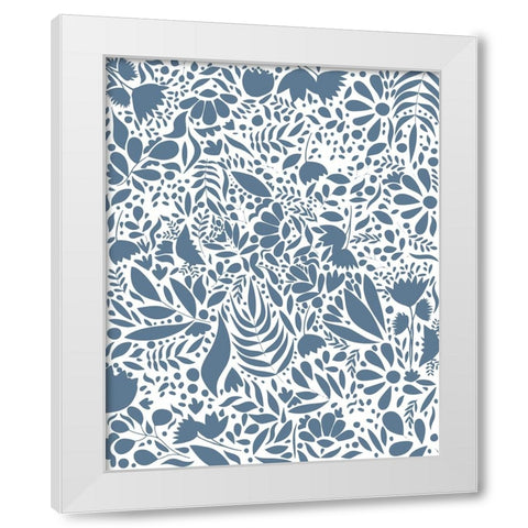 Scandi blue white pattern 2 White Modern Wood Framed Art Print by Manovski, Sarah