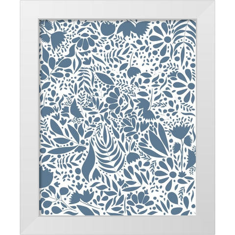 Scandi blue white pattern 2 White Modern Wood Framed Art Print by Manovski, Sarah