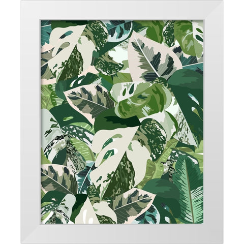 Green jungle leaves White Modern Wood Framed Art Print by Manovski, Sarah