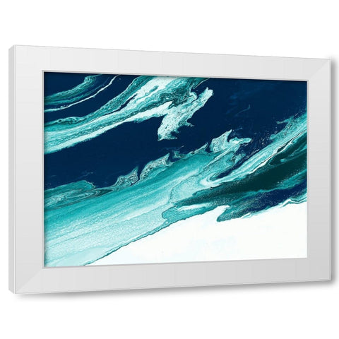 Green and Blue Wave White Modern Wood Framed Art Print by Storms, Alyson