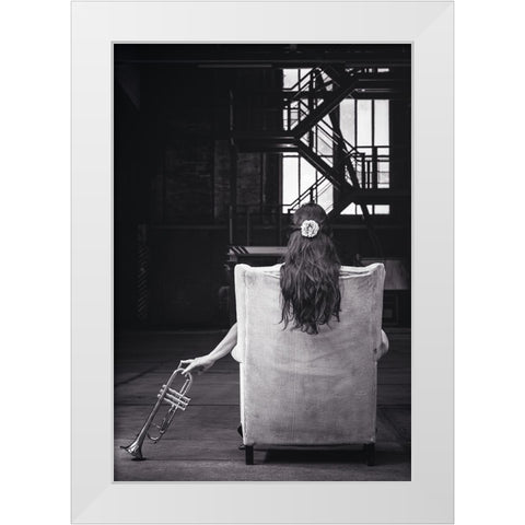 Sentimental Sounds White Modern Wood Framed Art Print by Alexandru, Padurariu