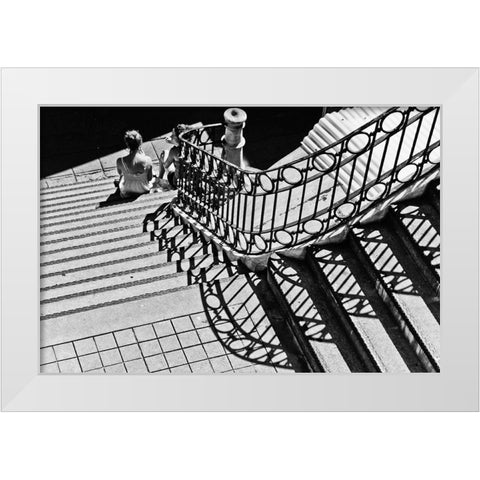 Confidential Stairs White Modern Wood Framed Art Print by Mexia, Laura