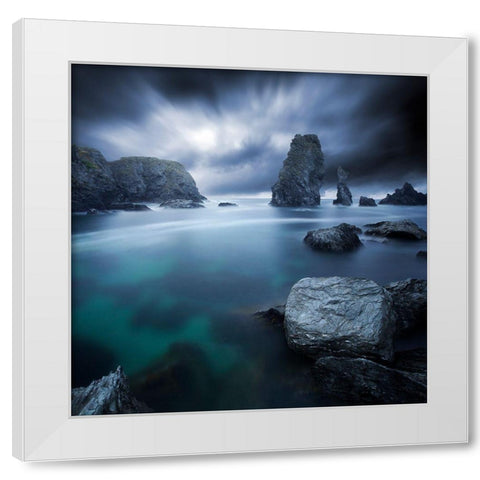 Turquoise White Modern Wood Framed Art Print by Del Grosso, Sebastien