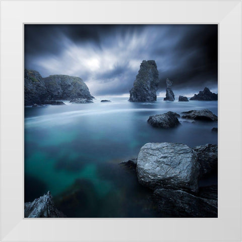 Turquoise White Modern Wood Framed Art Print by Del Grosso, Sebastien