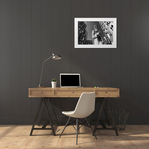 Dr.Sax Is In Town White Modern Wood Framed Art Print by Jovancevic, Dragan