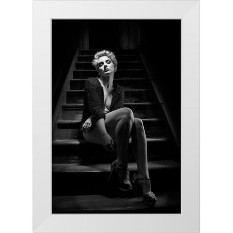 Waiting In The Noir White Modern Wood Framed Art Print by Baybut, Paul