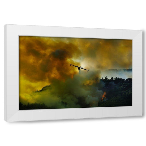 Canadair Aircraft In Action - Fighting For The Salvation Of The Forest. White Modern Wood Framed Art Print by Grambone, Antonio