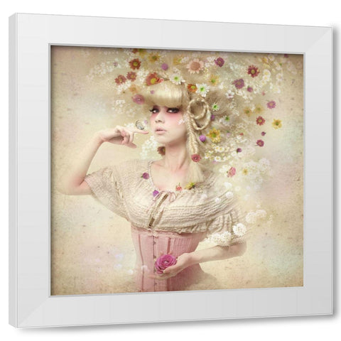 Girl Of The Flower Garden White Modern Wood Framed Art Print by Murakami, Kiyo