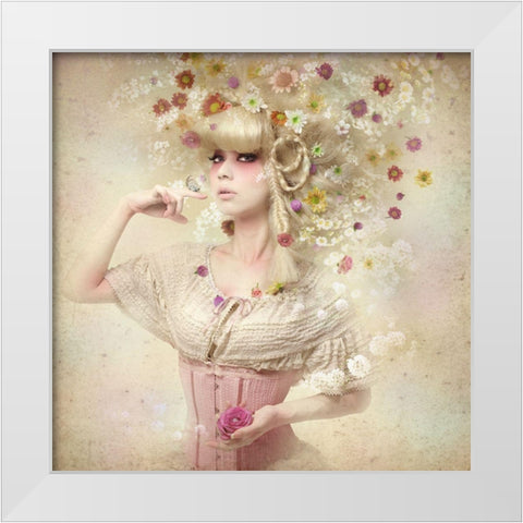 Girl Of The Flower Garden White Modern Wood Framed Art Print by Murakami, Kiyo