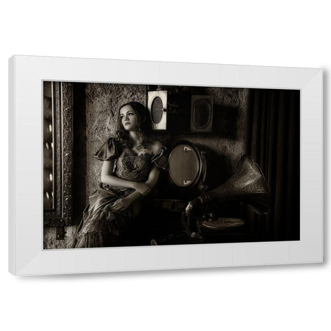 Listen To The Old Music White Modern Wood Framed Art Print by Sri Hatmoko, Pramujo