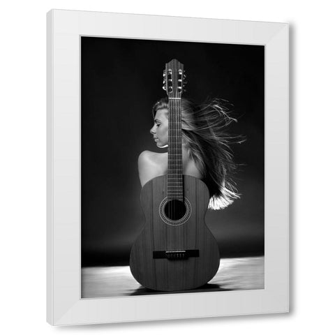 Girl With Guitar White Modern Wood Framed Art Print by Kanovits, Gabor