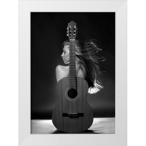 Girl With Guitar White Modern Wood Framed Art Print by Kanovits, Gabor