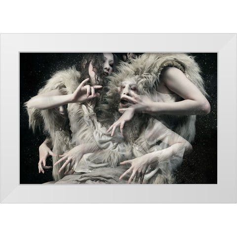 Wolf Daughters White Modern Wood Framed Art Print by Murakami, Kiyo