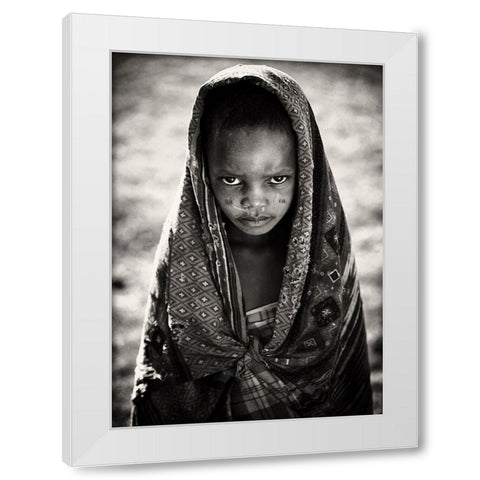 Face Of Africa White Modern Wood Framed Art Print by Jovic, Goran