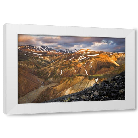Landmannalaugar Sunset White Modern Wood Framed Art Print by Wrobel, Karsten