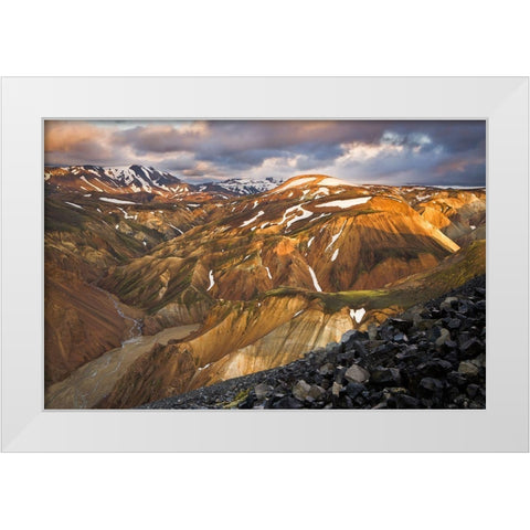 Landmannalaugar Sunset White Modern Wood Framed Art Print by Wrobel, Karsten
