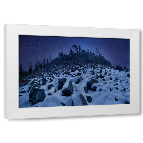 Cold Mountain: Devils Postpile White Modern Wood Framed Art Print by Zhang, Yan