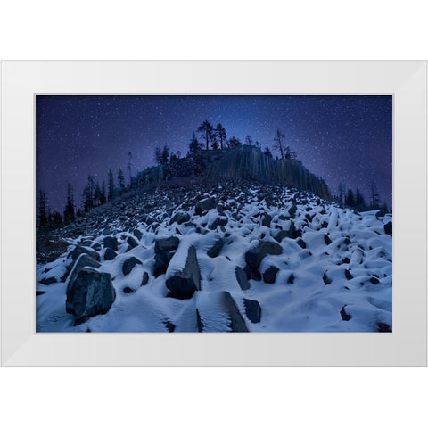Cold Mountain: Devils Postpile White Modern Wood Framed Art Print by Zhang, Yan