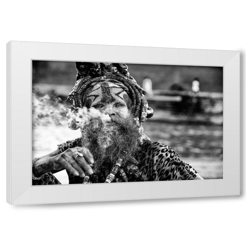 Ganga Baba White Modern Wood Framed Art Print by Jovic, Goran