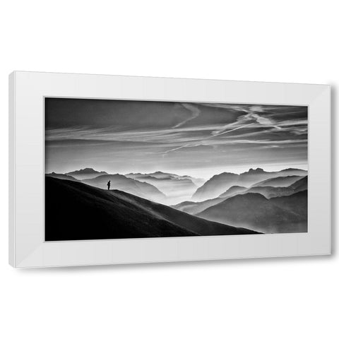 Hunter In The Fog Bw White Modern Wood Framed Art Print by Guarino, Vito